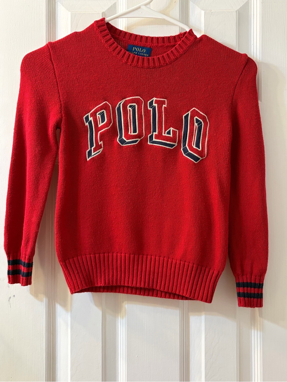 Polo Ralph Lauren Boys Vibrant Red Crewneck Sweater with Embroidered POLO Size 7